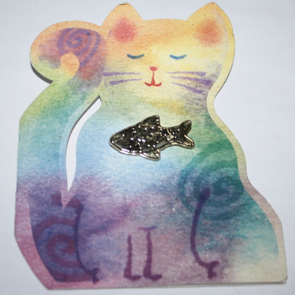 Hallmark gold fish brooch in kitty card